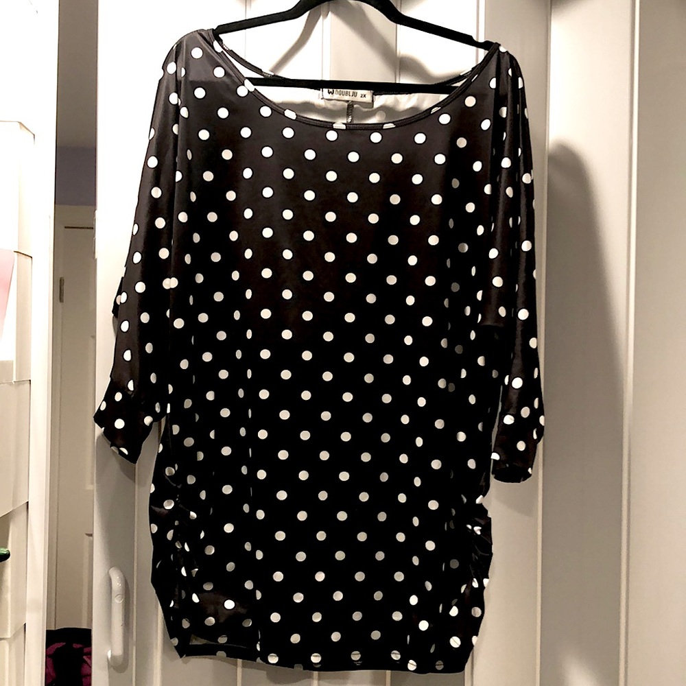 3/4 sleeve rayon Black with white polka dots